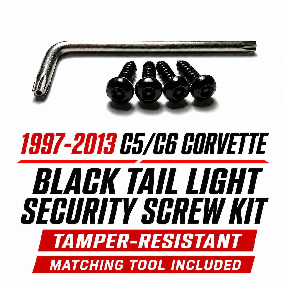C5/C6 1997-2013 Corvette Black Tail Light Security Screw Kit Tamper Resistant, MatchingTool included.